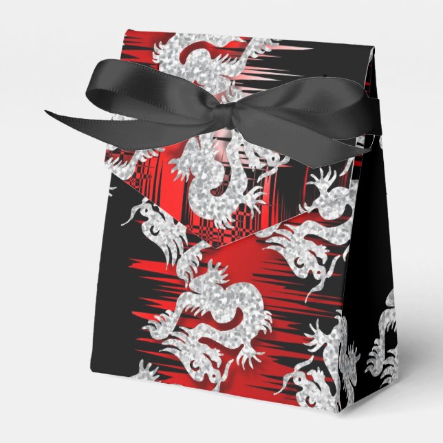 Red and Black Chinese Dragon Themed Design Favour Box (Front Side)