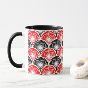Red and Black Chinese Semi Circle Wave Pattern Mug