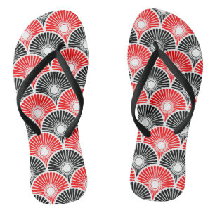 Red and Black Chinese Semi Circle Wave Pattern Thongs