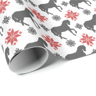 Red and Black Christmas Horse Wrapping Paper