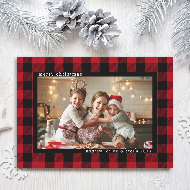 Red and Black Christmas Plaid Photo Holiday Card (Creator Uploaded)