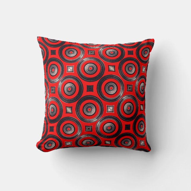 Red and Black Circles Pillow (Front)