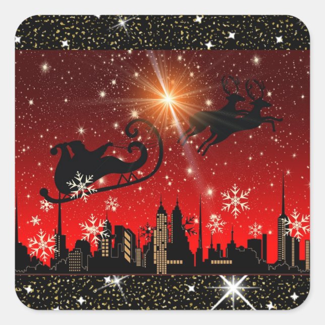 Red and Black City Christmas Sticker (Front)