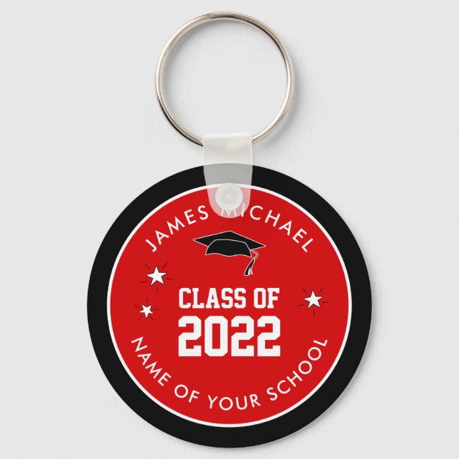 Red and Black Class of High School Graduation Key Ring (Front)
