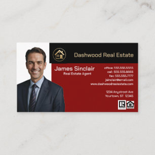 Red and Black Colour Blocks Photo Realtor Business Card