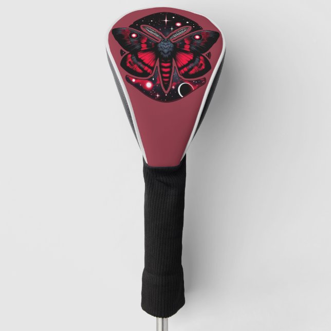 Red and Black Cosmic Moth - Celestial Mystical Golf Head Cover (Front)