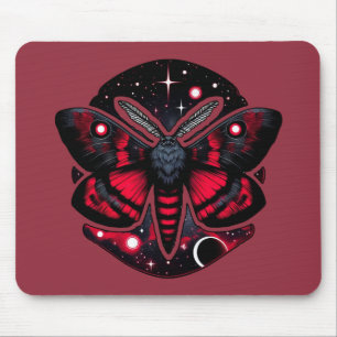 Red and Black Cosmic Moth - Celestial Mystical Mouse Pad