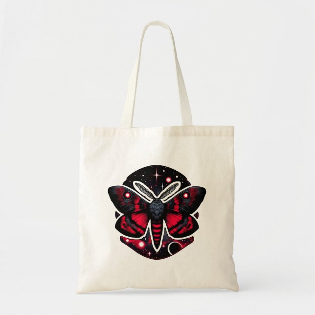 Red and Black Cosmic Moth - Celestial Mystical Tote Bag (Front)