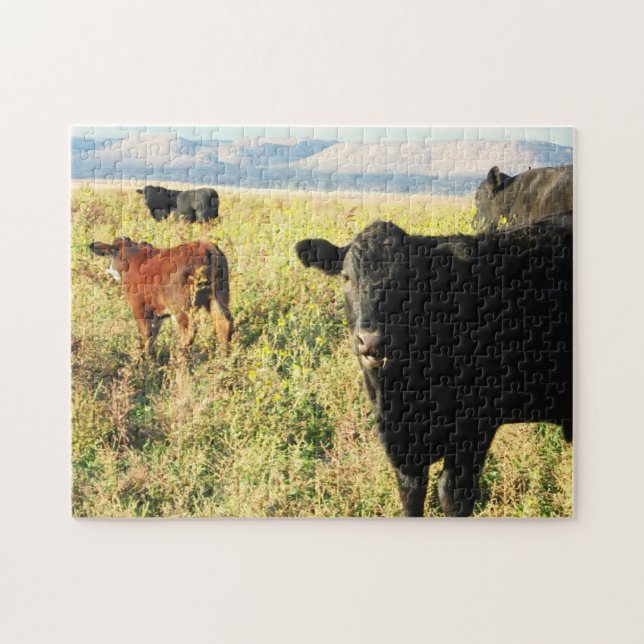 Red and Black Cow Calf Herd - Young Calves Jigsaw Puzzle (Horizontal)