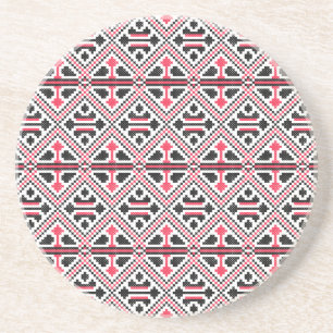 Red and Black cross-stitch Retro Pattern Coaster