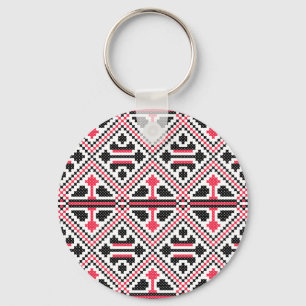 Red and Black cross-stitch Retro Pattern Key Ring