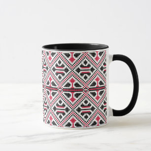 Red and Black cross-stitch Retro Pattern Mug