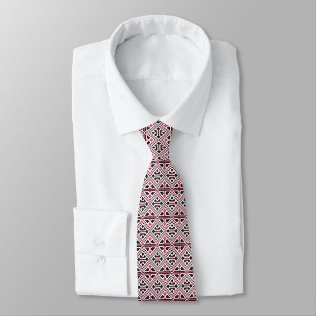Red and Black cross-stitch Retro Pattern Tie (Tied)