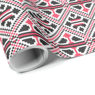 Red and Black cross-stitch Retro Pattern Wrapping Paper