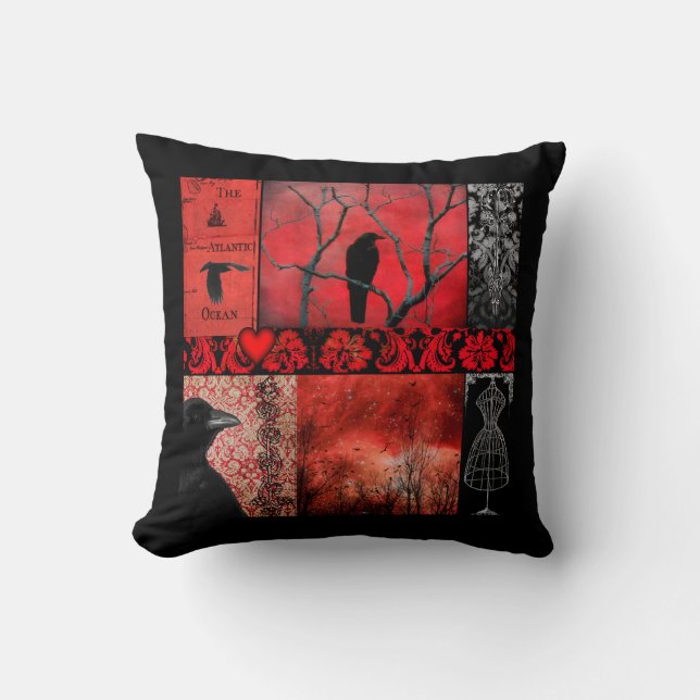 Red And Black Crow Art Cushion (Front)