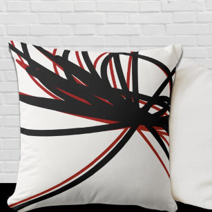 Red and Black Curved Abstract Ribbon Design Cushion