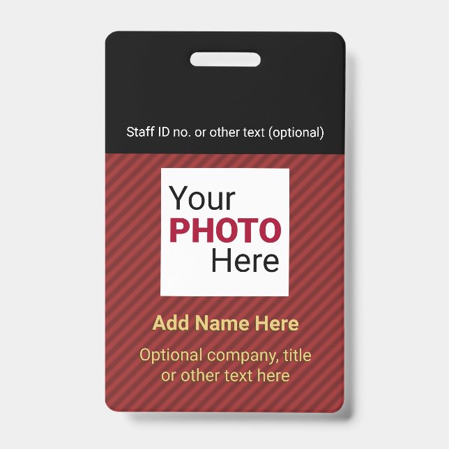 Red and Black - Custom Business Diagonal Stripe ID Badge (Front)