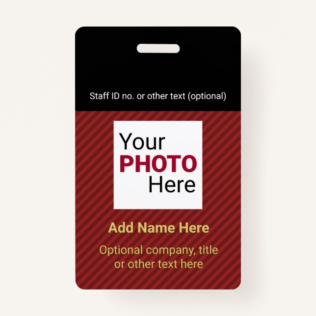 Red and Black - Custom Business Diagonal Stripe ID Badge (Front)