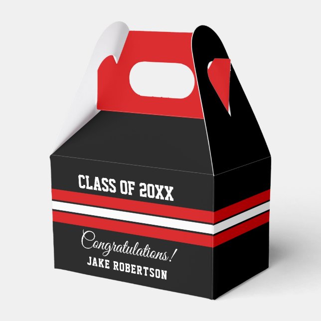 Red and Black Custom Graduation Favour Box (Front Side)