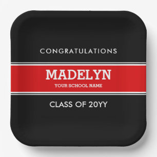 Red and Black Custom Graduation Paper Plate