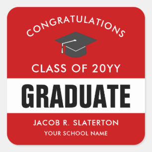 Red and Black Custom Graduation Square Sticker