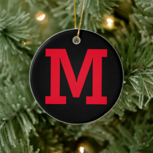 Red and Black Custom Name Large Initial Letter  Ceramic Ornament