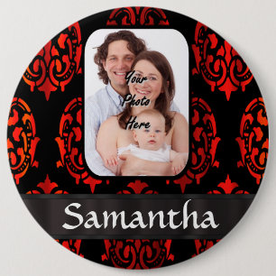 Red and black damask 6 cm round badge