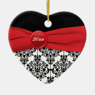 Red and Black Damask Christmas Keepsake Ornament