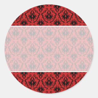Red and Black Damask Design. Classic Round Sticker
