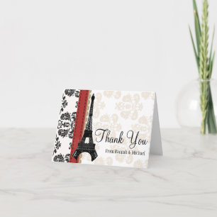 RED AND BLACK DAMASK EIFFEL TOWER THANK YOU CARD