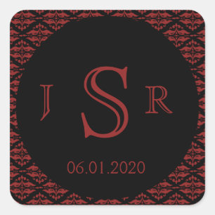 Red and Black Damask Gothic Monogram Sticker