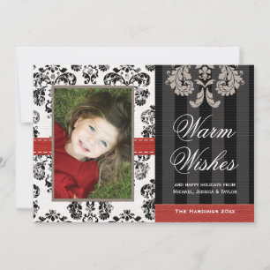 Red and Black Damask Holiday Photo Card