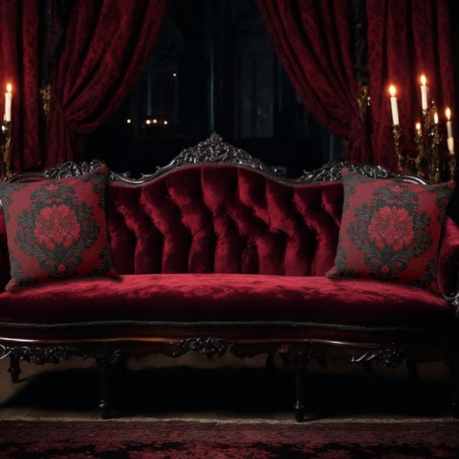 Red and Black Damask Patterned Cushion (Creator Uploaded)