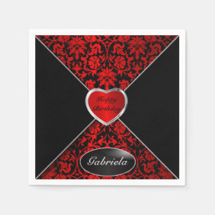 Red and Black Damask Personalise Napkin