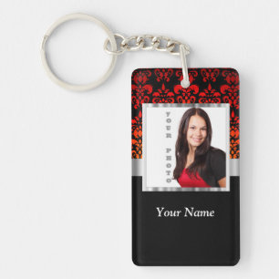 Red and black damask photo template key ring