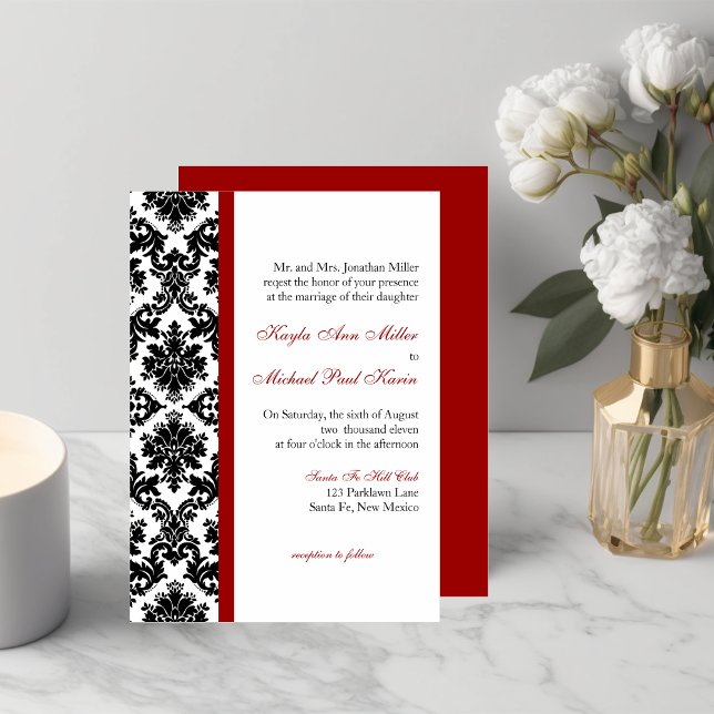 Red and Black Damask Wedding Invitation  (Creator Uploaded)
