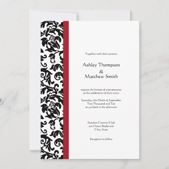 Red and Black Damask Wedding Invitations (Front)