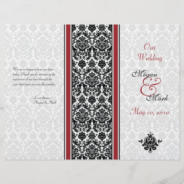 Red and Black Damask Wedding Program (Front)