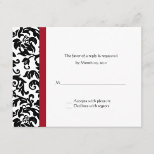 Red and Black Damask Wedding RSVP Cards