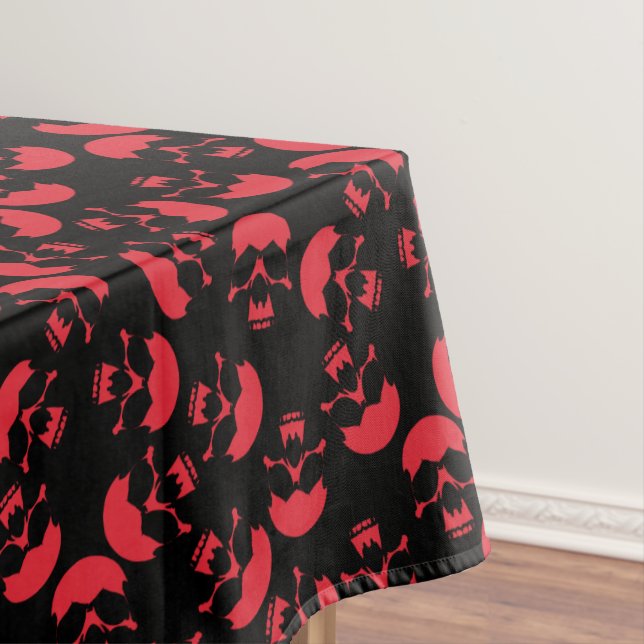 Red and Black Dark Aesthetic Skull Pattern Tablecloth (In Situ)