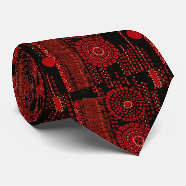 Red and Black Deco Designs Tie (Rolled)