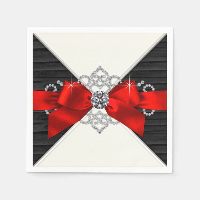 Red and Black Diamond Bow Party Napkin (Front)