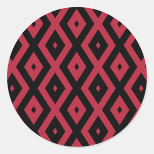 Red and black diamond pattern classic round sticker