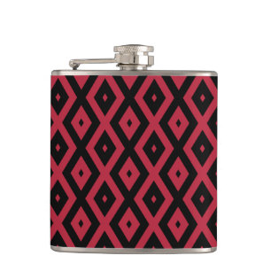 Red and black diamond pattern hip flask