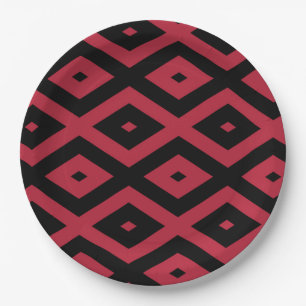 Red and black diamond pattern paper plate
