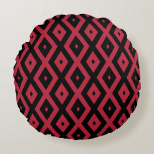 Red and black diamond pattern round cushion