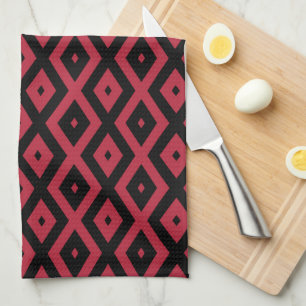 Red and black diamond pattern tea towel