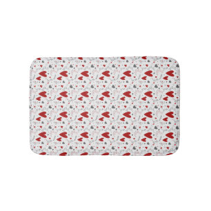 Red and Black Doodle Hearts Love Bath Mat
