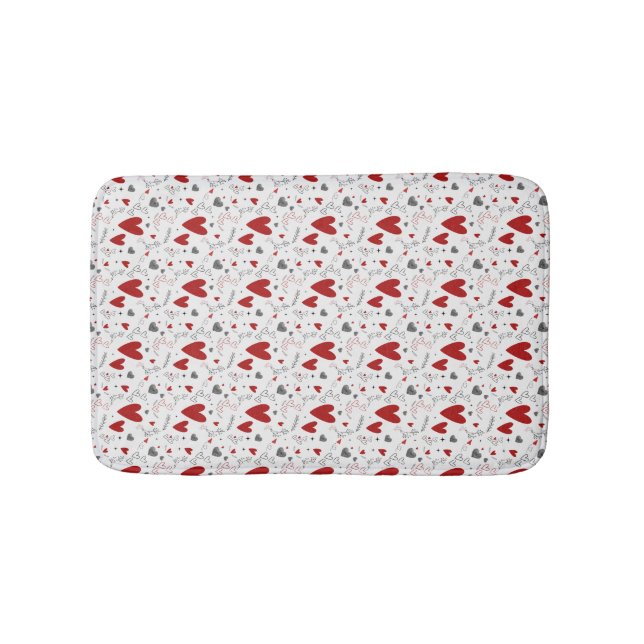 Red and Black Doodle Hearts Love  Bath Mat (Front)