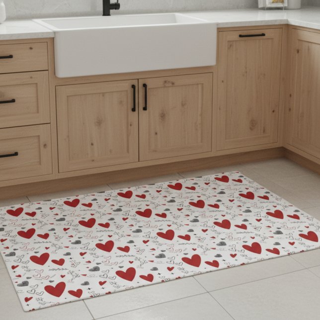 Red and Black Doodle Hearts Love  Doormat (fun red and black hearts doodles hand drawn love valentines february rug doormat)
